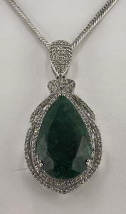 AIG Certified Emerald & White Sapphire Pendant Necklace, 43.67 ct. Emerald