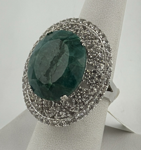 Emerald & White Sapphire Ring, 18.17ct Emerald, 3.87ctw Sapphire, Trace No. K33J5