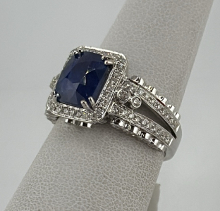 18K White Gold Ring with 3.28CTW Sri Lanka Sapphire & 0.73CTW Diamonds