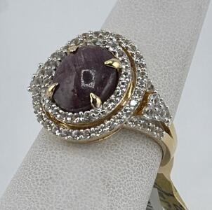 8.90 Carat Purple Ruby Ring, 0.75 Carat Colorless Sapphires, Serial 061313-A-GA87-EXMP