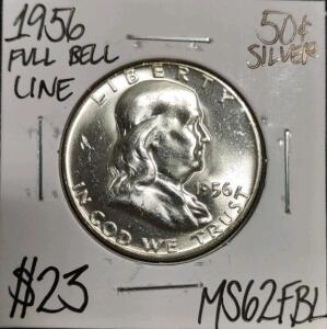 1956 MS62FBL Full Bell Line Silver Half Dollar