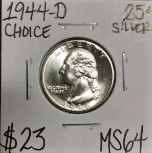 1944-D MS64 Choice Silver Washington Quarter