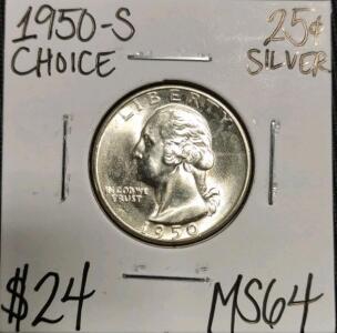 1950-S MS64 Choice Silver Washington Quarter