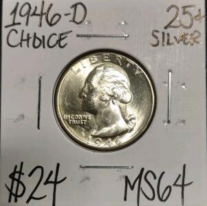 1946-D MS64 Choice Silver Washington Quarter