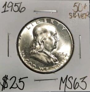 1956 MS63 Silver Mint State Franklin Half Dollar