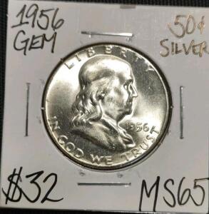1956 MS65 Gem Silver Franklin Half Dollar