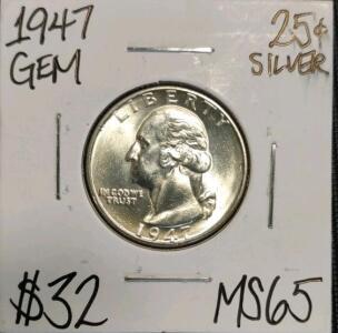 1947 MS65 Gem Silver Washington Quarter