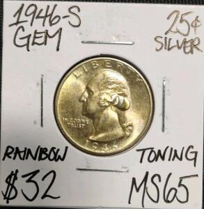 1946-S MS65 Rainbow Toning Silver Quarter