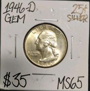 1946-D MS65 Gem Silver Washington Quarter