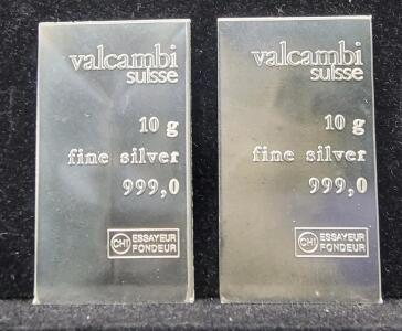 (2) 10 Gram Fine Silver Bars