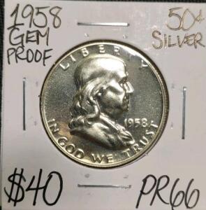 1958 PR66 Gem Proof Silver Franklin Half Dollar