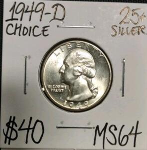 1949-D MS64 Choice Silver Washington Quarter