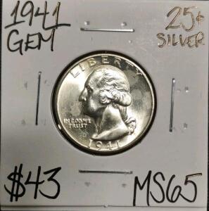 1941 MS65 Gem Silver Washington Quarter