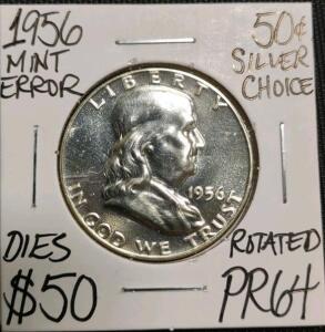 1956 PR64 Mint Error Silver Choice Franklin Half Dollar