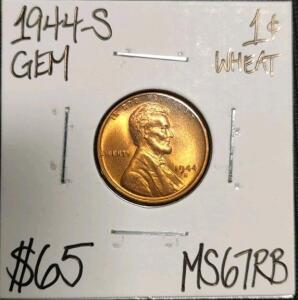 1944-S MS67RB Gem Wheat Copper Cent