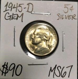1945-D MS67 Silver Gem Mint State Nickel