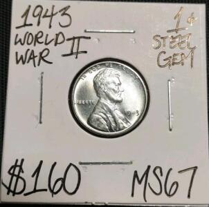 1943 MS67 World War II Gem Steel Wheat Cent