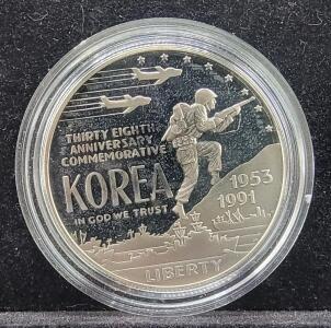 1991-P Korean War Commemorative Proof Silver Dollar