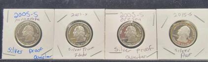 (4) Silver Proof Quarters, some state