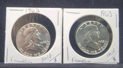 (2)Franklin Silver Half Dollars
