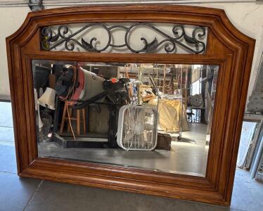 Large Mirror with Wooden Frame H 3&rsquo; 5&rdquo; W 4&rsquo; 3.5&rdquo; L 1.5&rdquo;