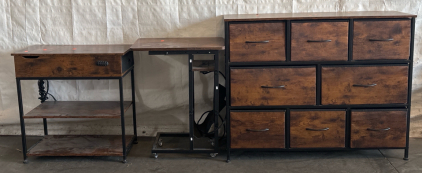 Dresser (H 2&rsquo; 7&rdquo; W 3&rsquo; 3.5&rdquo; L 1&rsquo;) and End Tables (H 2&rsquo; 2&rdquo; W 1&rsquo; 8&rdquo; L 1&rsquo;) (H 2&rsquo; .5&rdquo; W 2&rsquo; L 1&rsquo;) With Built in Outlets