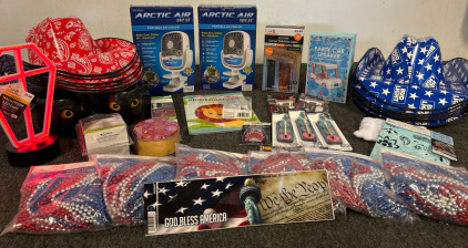 New, New, New!!! Halloween Makeup, Arctic Air Portable Air Cooler, Inflatable Car Pool Speaker, Patriotic Beaded Necklaces And Hats And So Much More!