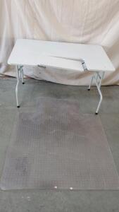 Metal Folding Desk 48"x29"x30" And Plastic Office Mat 45.5"x 50.5"