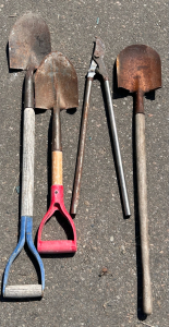 (3) Gardening Shovels and 1 Pair Of Pruning Shears