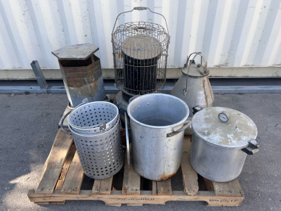 Presto Deluxe Pressure Cooker, Large Deep Fryer/ Steamer, Milk Can, and (2) Heaters (Parts or Repair)