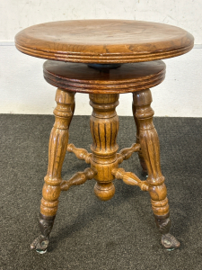 Antique Wood Piano Stool with Glass Ball Claw Feet-18.5" Tall