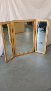Tri-Fold Mirror With An Oak Frame 52" x 43"