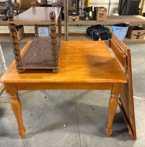 Square Table L 3&rsquo; 4.5&rdquo; W 3&rsquo; 5&rdquo; H 2&rsquo; 2.5&rdquo; and Double Shelf L 1&rsquo; 2&rdquo;, W 3&rsquo; H 1&rsquo; 2&rdquo;