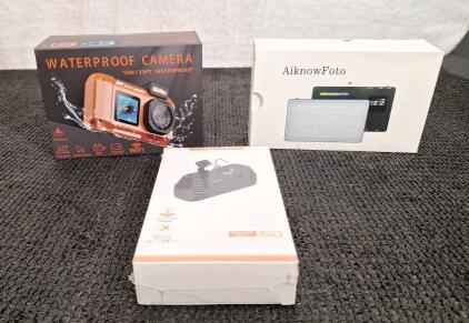 (1) Waterproof Digital Camera, (1) RGB Video Light & (1) Power Bank