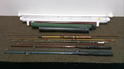 (2) Daiwa Fishing Poles, (7) Storage Tubes, and Miscellaneous Rod Repair Parts