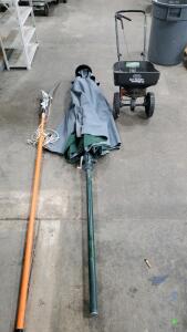 Seed Spreader, Umbrella and Tree Cutter