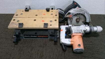 Vise, Drill, and Saw
