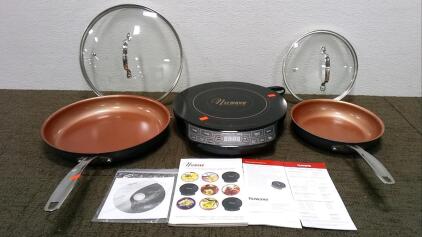 Nuwave Induction Cooktop and (2) Nuwave Duralon 2 Pans with Lids