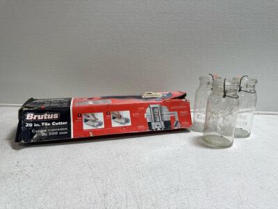 (1) Brutus Tile Cutter & (3) Glass Wide Mouth Mason Jars