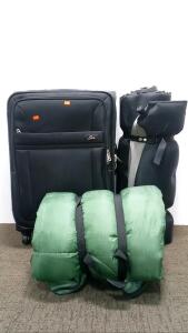 Rolling Luggage, Camping Pad, and Sleeping Bag
