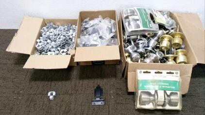 Plywood Clips, Cabinet Hinges, and Assorted Doorknobs