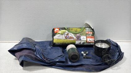 (1) 3 Person Tent (1) 12v Spot Light (1) Air Mattress and More