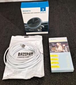 (1) Magnetic WirelessCar Charger, (1) Pair Of Wireless Headphones & (1) 25-Foot USB To USB C Cable