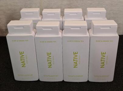 (8) 18-Oz Botles Of Native Body Wash, Aloe & Green Tea & (1) Box Of Assorted Amazon Overstock