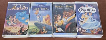 (4) *Rare* Original Disney VHS Movies: Aladdin (Black Diamond), Lion King, Beaty & the Beast (Platinum Edition), & Cinderella