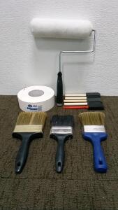 Paint Roller, (8) Paint Brushes, and (250') Drywall Tape