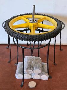 (3) Wrought Iron Plant Pot Holders - 14"H x 12"&oslash; , (3) Packs of 30ct Real Wood Decor Rounds w/ String - 2&frac12;"&oslash; , Wheel Barrow Front Wheel