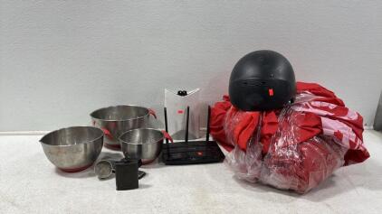 Assorted Items (1) Cash Cube Inflatable (1) L Harley Davidson DOT Helmet (1) Antique Oil Can and More &hellip;
