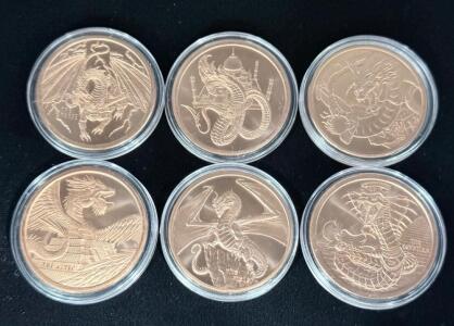 (6) Legendary Dragon 1oz. Copper Coins