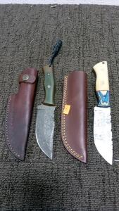 (2) Damascus Fixed Blade Knives